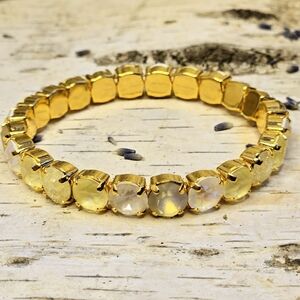Sweet Yellow Meringue Pie  In Premium Crystals On Stretchy Bracelet Gold Plated